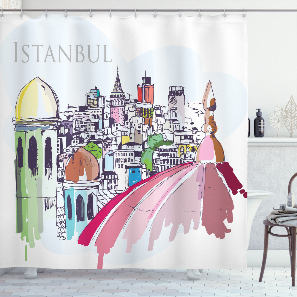 Vibrant Istanbul: Multicolor Aerial Urban Scenery - Bath Curtain