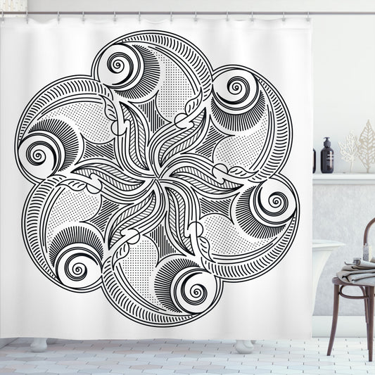 Black and White Floral Mandala Shower Curtain