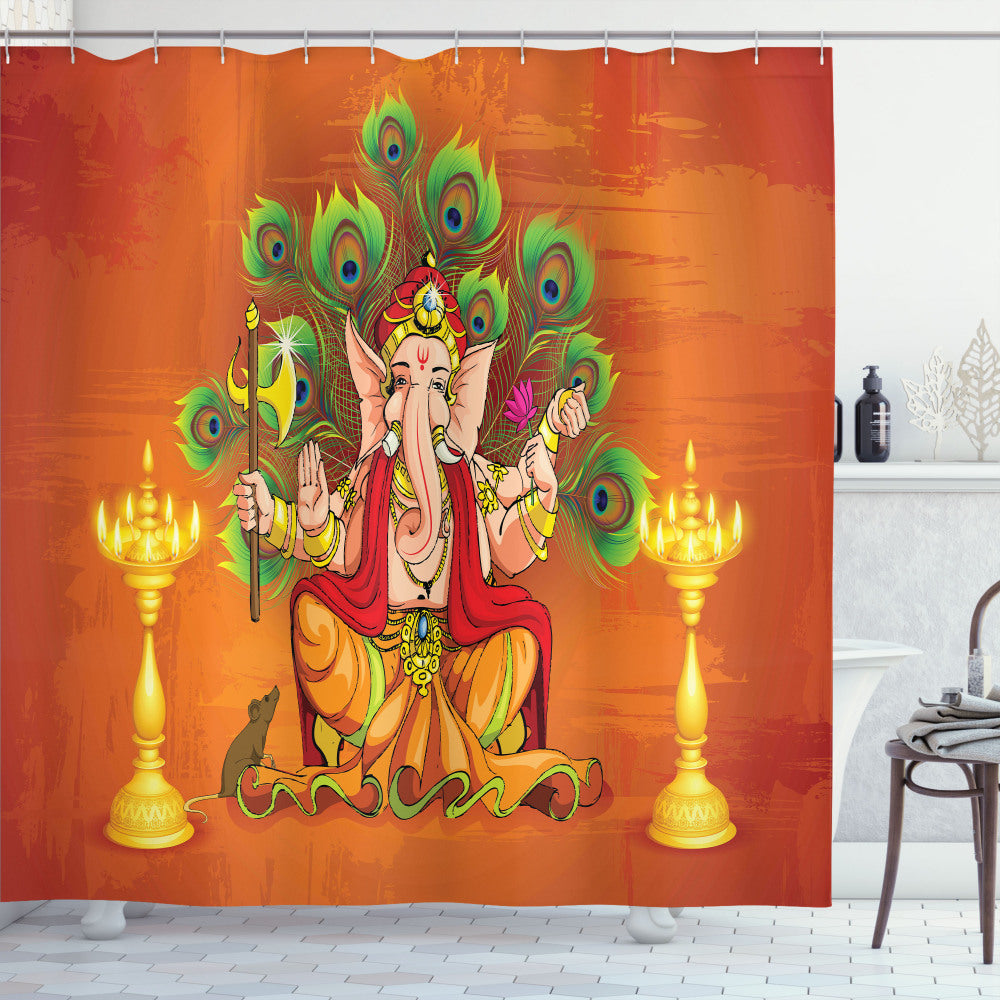 Asian Throne and Peacock Elephant Multicolor Shower Curtain