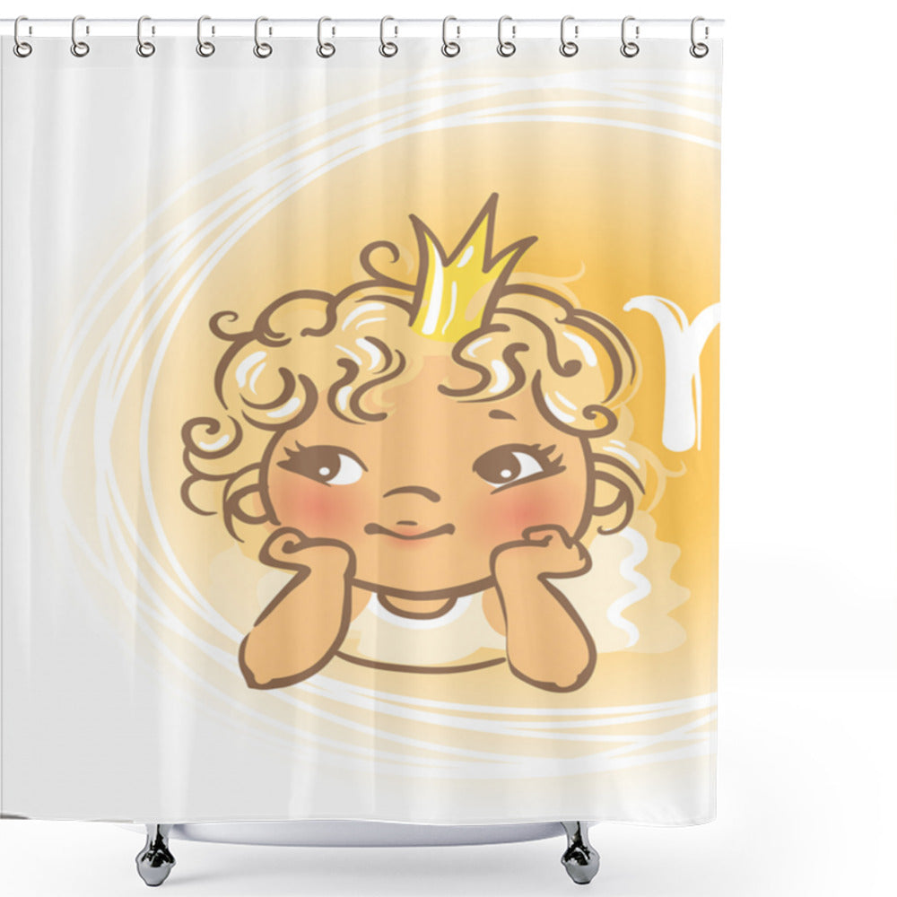 Virgo-Inspired Baby Girl Crown Angel Shower Curtain in Pale Orange, Yellow, and White