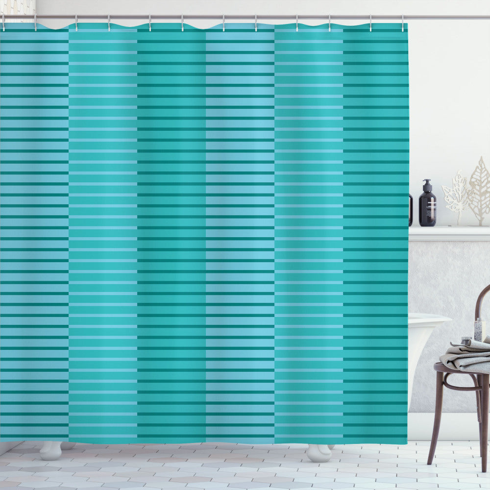 Abstract Turquoise and Pale Blue Digital Stripes Bath Curtain