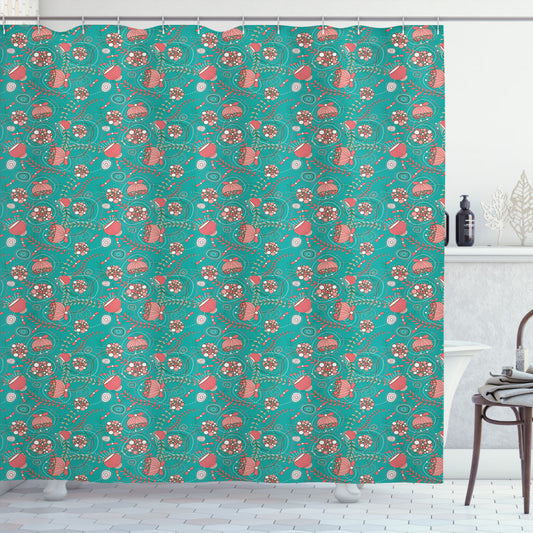 Circular Elements Turquoise, Coral, and Teal Shower Curtain for Optimal Bathroom Style