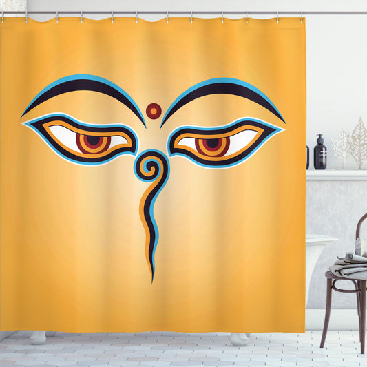 Tibetan Multicolor Orange Ancient Figure Eyes Design Shower Curtain