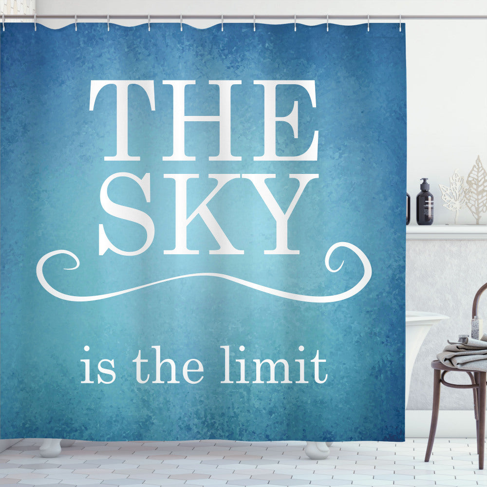 Typography Message in White and Blue: Elevate Your Bathroom Decor with a Shower Curtain