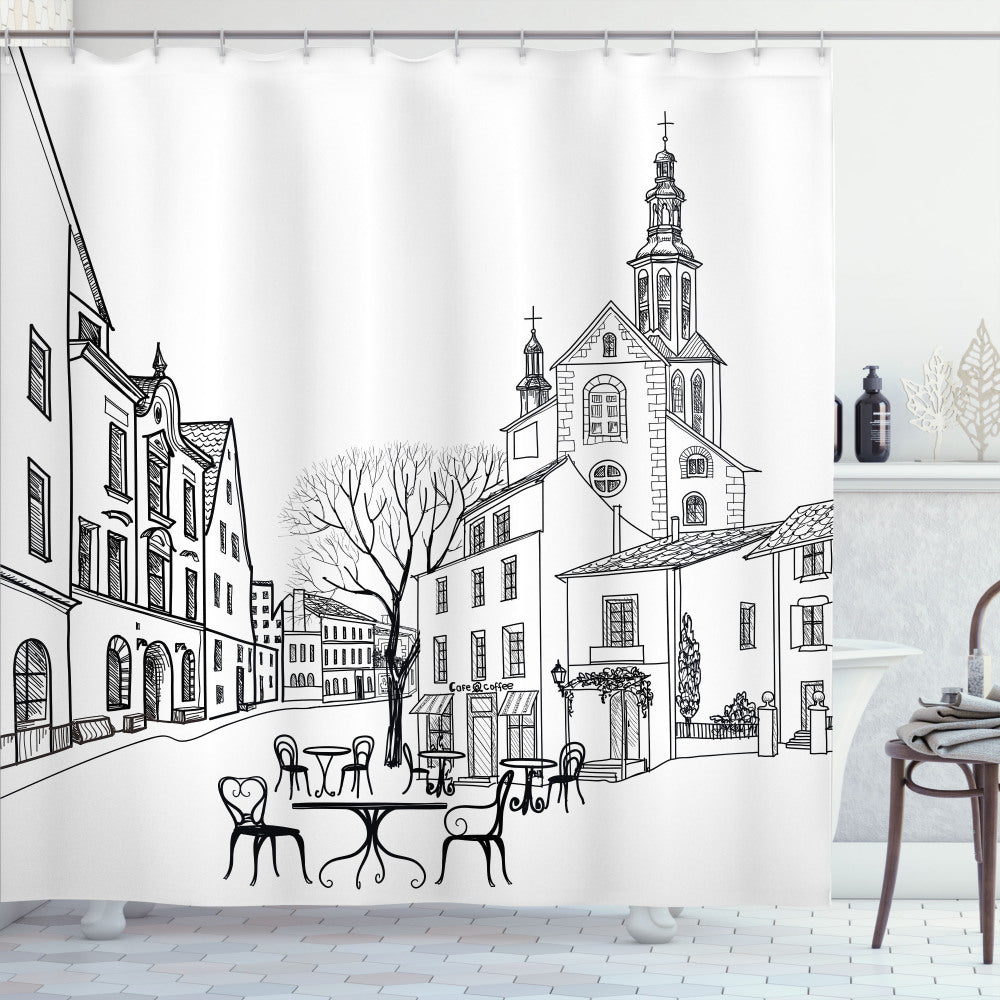 Cityscape White and Black Sketch - Shower Curtain