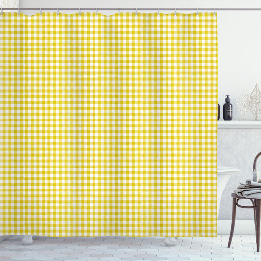 Abstract Yellow and White Summer Squares Shower Curtain