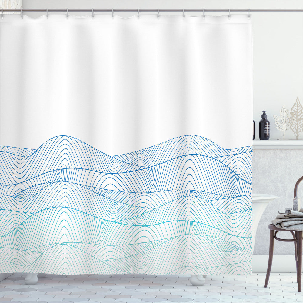 Abstract Seascape Shower Curtain in Blue and White Turquoise Design