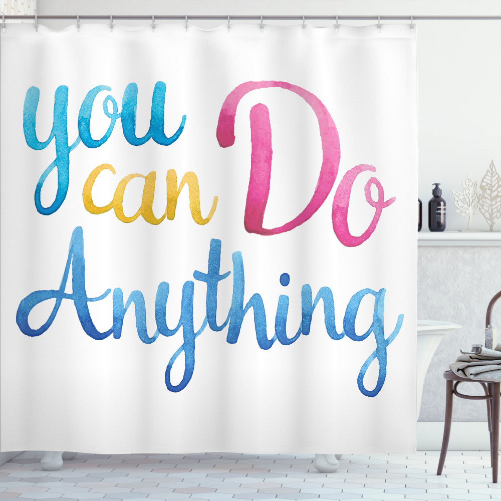 You Have the Power: Infuse Positive Energy into Your Space with Sky Blue, Pink, Earth Yellow, and White Shower Curtain