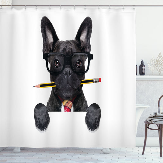 Bulldog Businessman Dog Glasses Multicolor Shower Curtain: A Stylish Addition to Your Bathroom