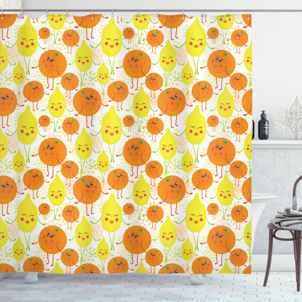 Vibrant Citrus Shower Curtain featuring Tangerine, Yellow, Orange, and Lime Green