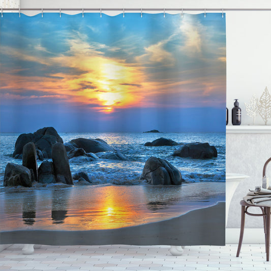 Tranquil Yellow and Blue Beach Scene Shower Curtain