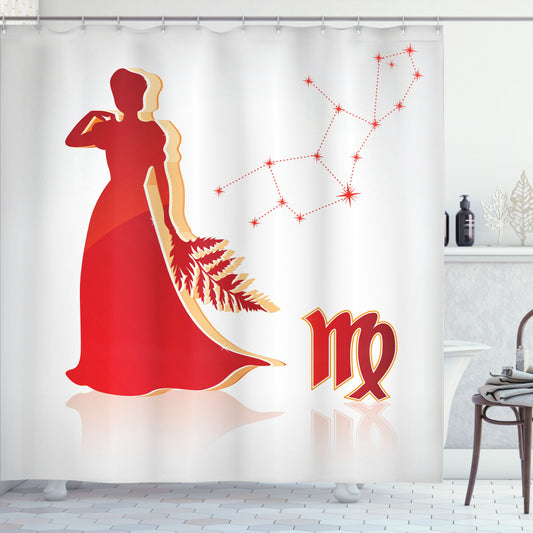 Vibrant Lady Stars: Zodiac Virgo Inspired Vermilion, Pale Grey, and Peach Shower Curtain