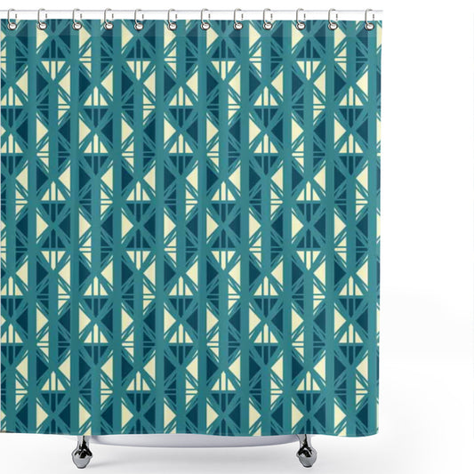 Boho-Inspired Abstract Oriental Stripes Shower Curtain in Pale Sea Green and Ivory