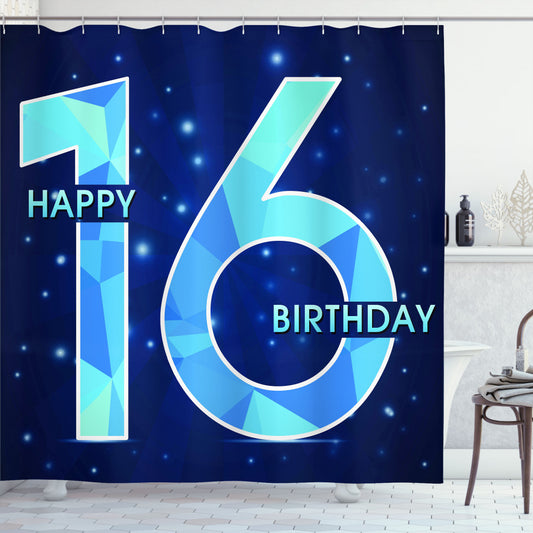 16th Birthday Celebration: Dark Sky Blue Greeting Age Shower Curtain