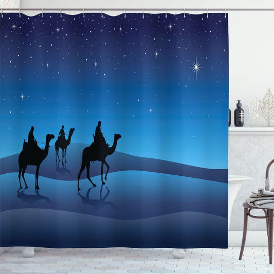 Blue, Navy Blue, and Black: Luxurious 3 Kings from the East Shower Curtain Collection