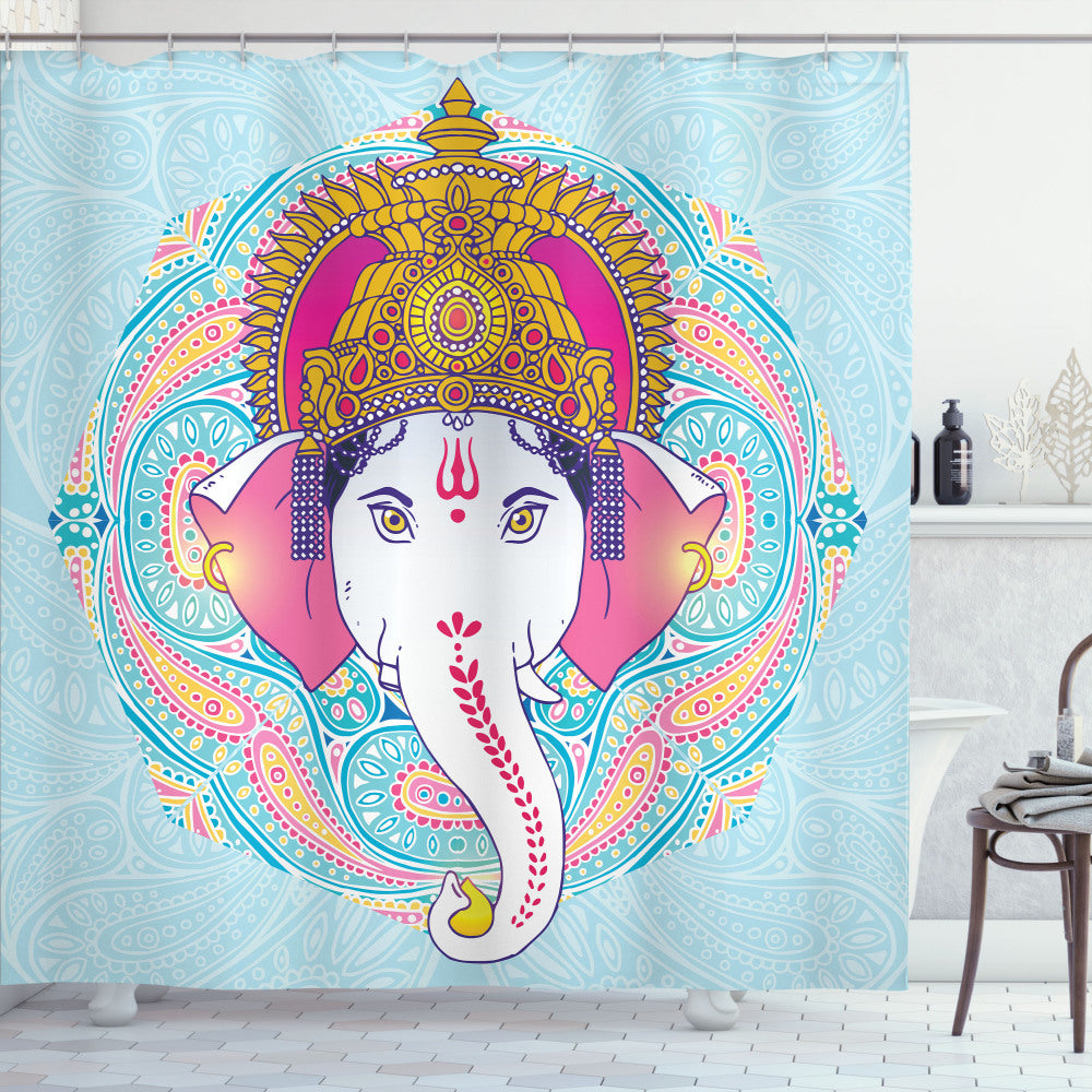 Asian Inspired Paisley Leaves Ceremony Pink and Blue Shower Curtain