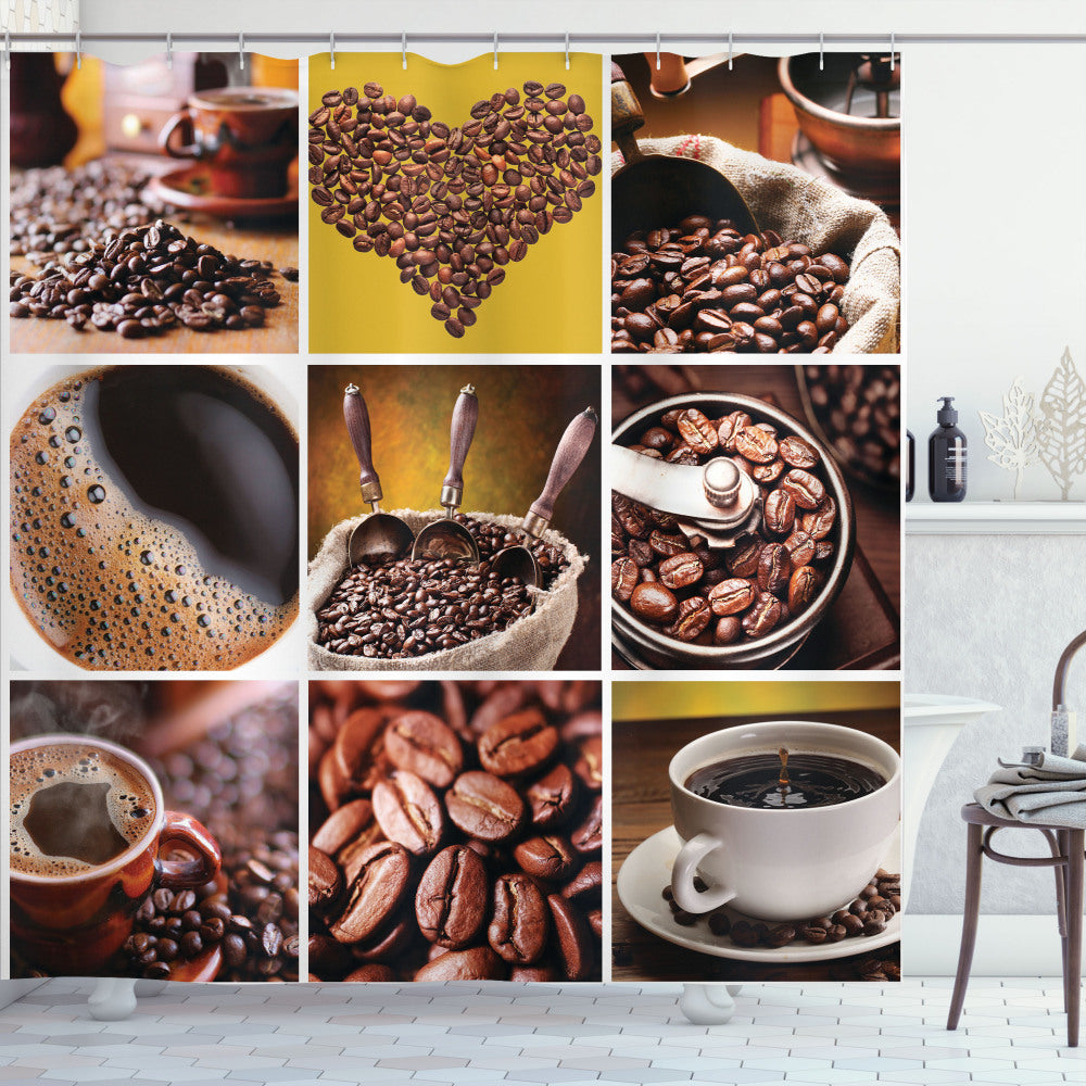 Coffee, Mustard, and Brown Coffee Shower Curtain Grid Photos