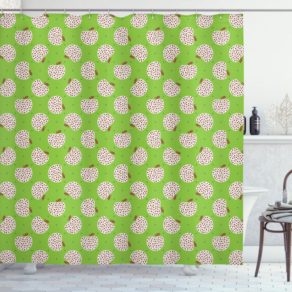 Abstract Green Brown Polka Dotted Apple White Shower Curtain