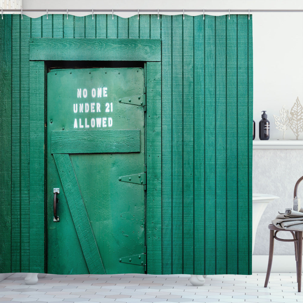 Teal Vintage Back Door Theme Shower Curtain - A Retro Twist for Your Bathroom