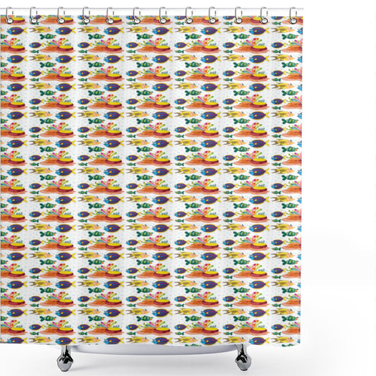 Vibrant Subaquatic Flora and Fauna Fishes in Multicolor Shower Curtain