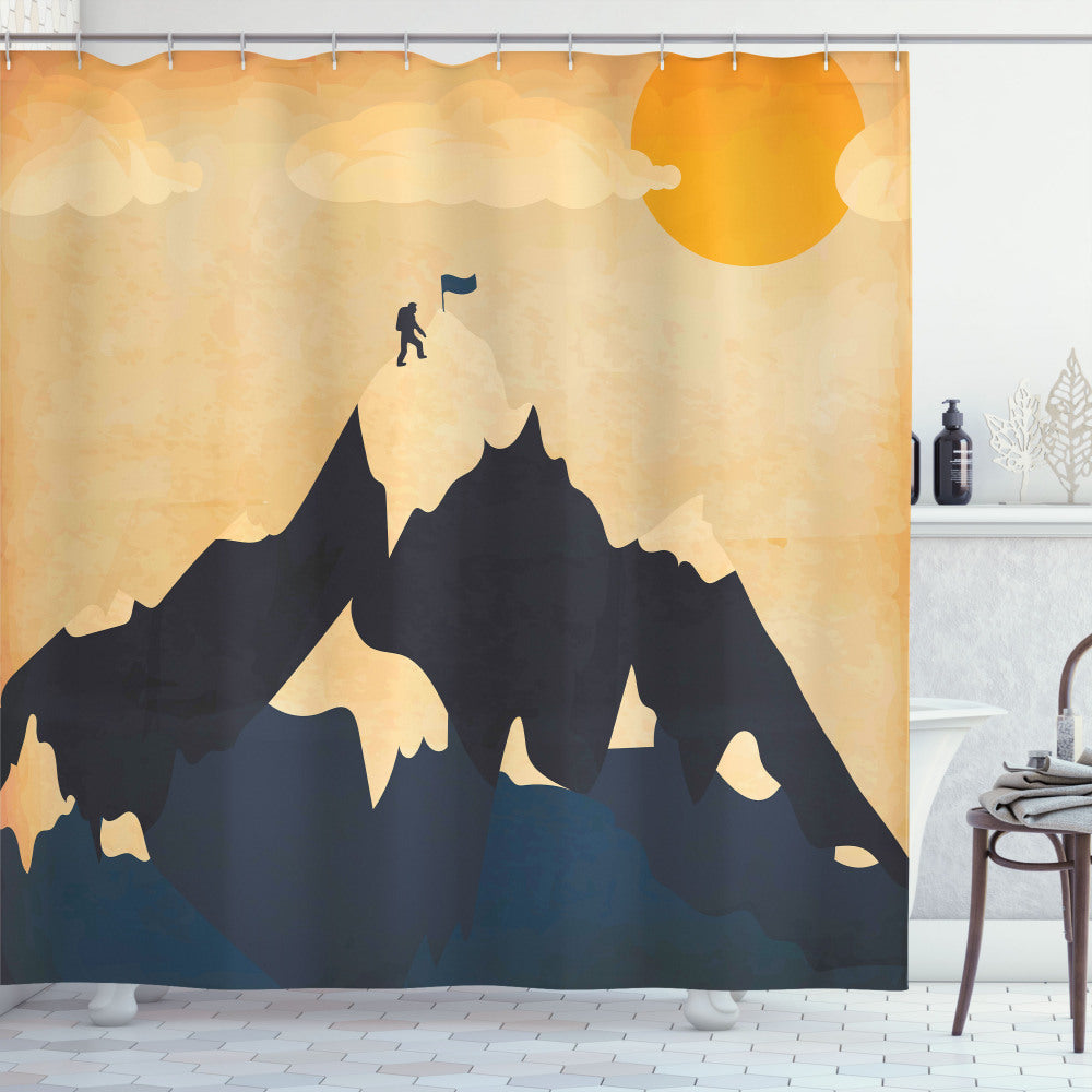 Vintage Mountaintop: Dark Blue, Mustard, and Orange Shower Curtain