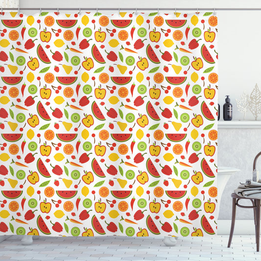 Colorful and Tasty Food Patterns on Cartoon Shower Curtain