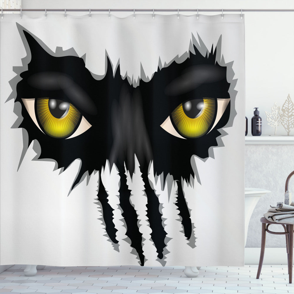 Black Cat's Evil Eye Shower Curtain - Yellow, Black, and Grey