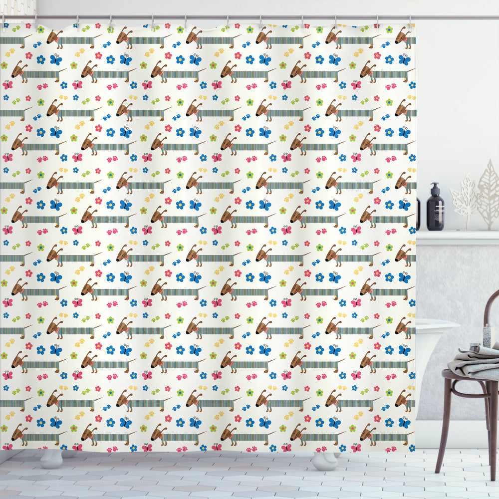 Wiener Dog Cartoon Shower Curtain: A Multicolor Delight for Dog Lovers