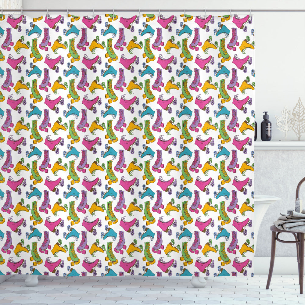 Teen Room Roller Skates Vivid Multicolor Shower Curtain