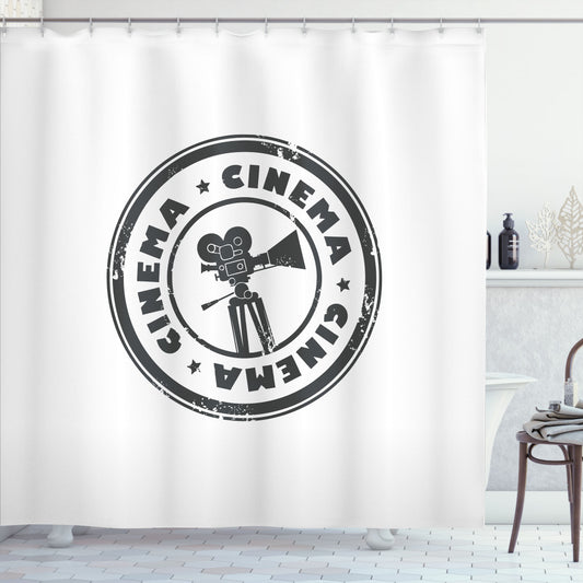 Camera and Cinema Inspired: Charcoal Grey and White Movie Theater Shower Curtain