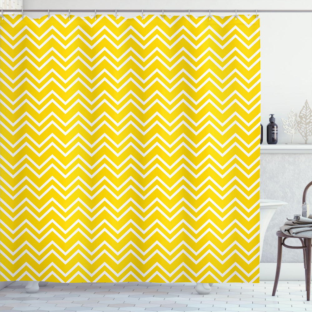 Yellow and White Chevron Pattern Shower Curtain