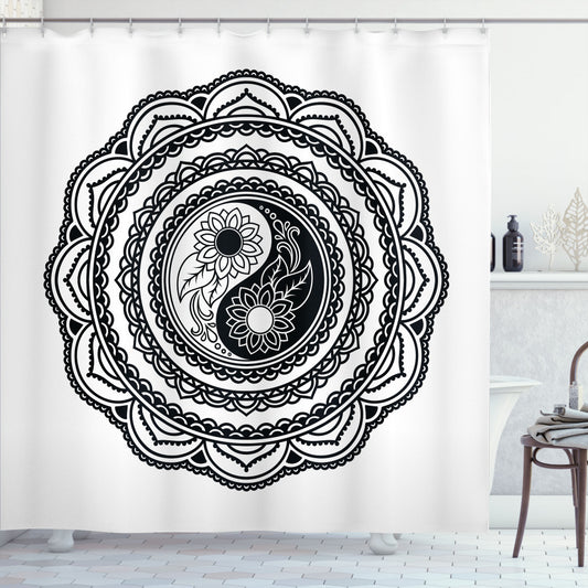 Black and White Folk Mandala Shower Curtain: A Stunning Monochrome Addition for Your Bathroom