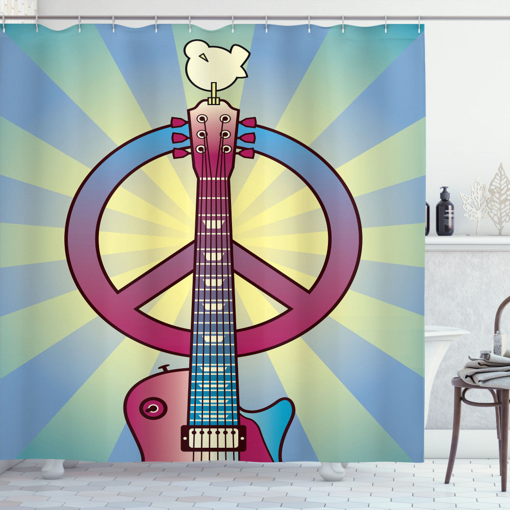 Woodstock Hippie Multicolor Shower Curtain Theme