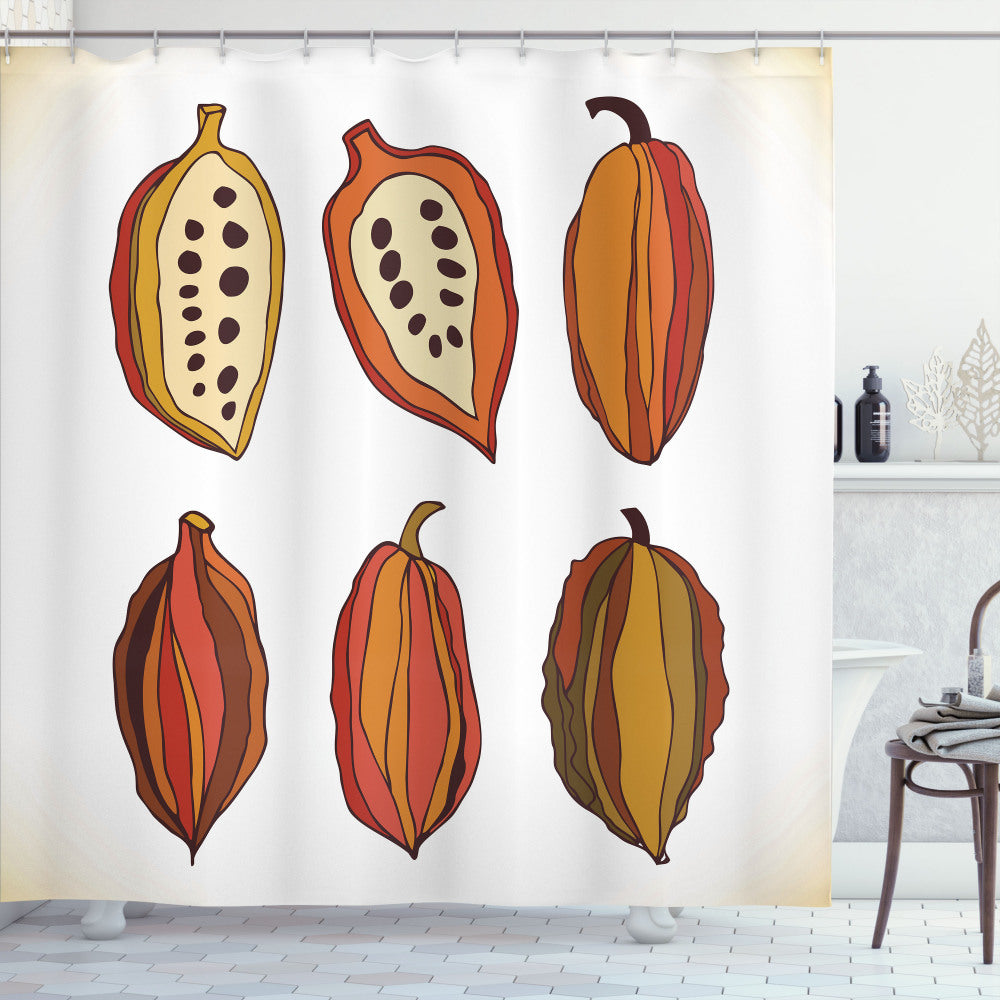 Cocoa Multicolor Tropical Fruit Beans Graphic Shower Curtain