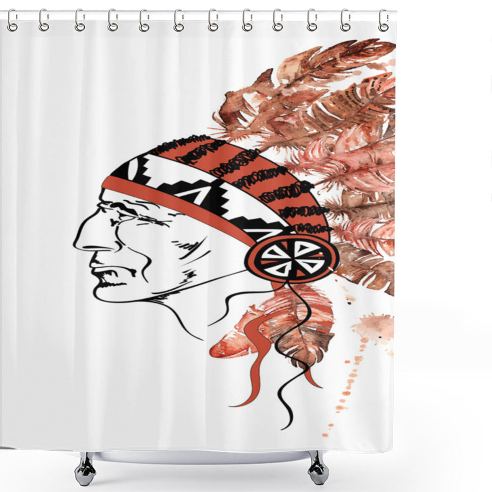 Tribal Chief Inspired Shower Curtain Featuring Feather, Redwood, Black, and Brown