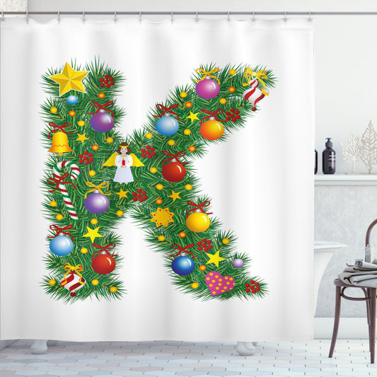 Tree Font Xmas Multicolor Letter K Shower Curtain