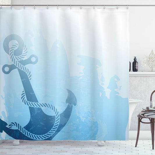 Coastal Blue Nautical Deep Sea Bottom Shower Curtain