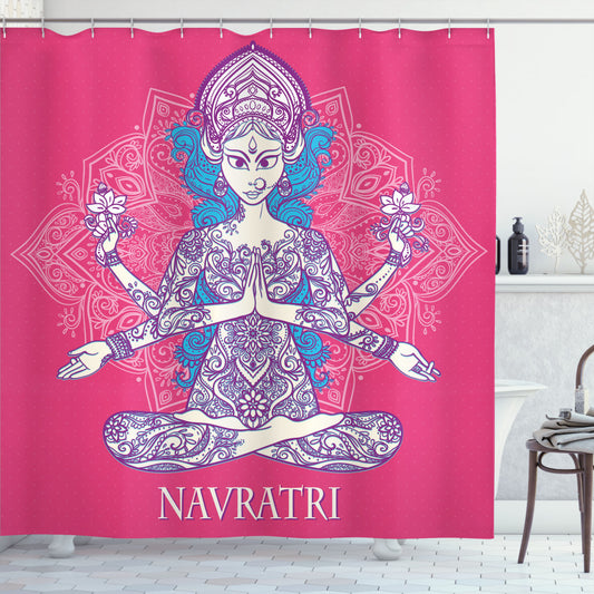 Yoga Mandala Girl Chakra-Inspired Beige and Pink Shower Curtain