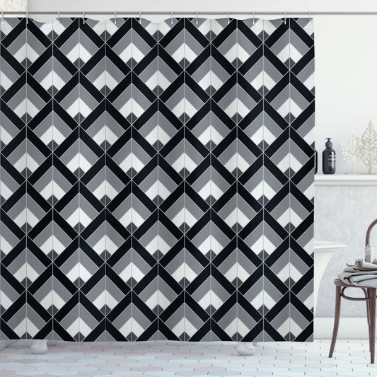 Boho Geometrical Grey and Black Pale Grey Black Grey Shower Curtain