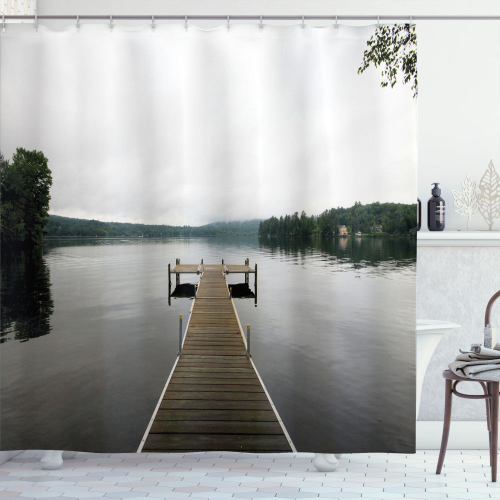 Tranquil Multi-colored Dock Shower Curtain in Overcast Weather