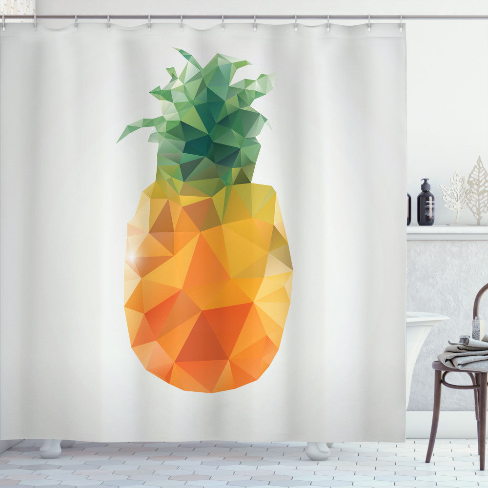 Angular Pineapple: Refreshing Green and Vibrant Orange Shower Curtain