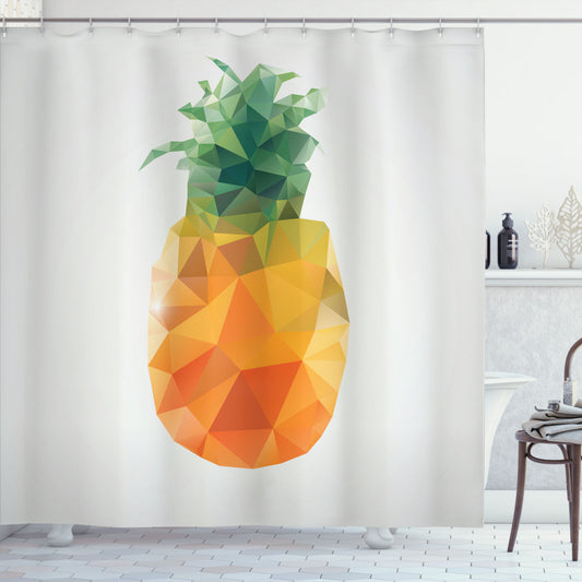 Angular Pineapple: Refreshing Green and Vibrant Orange Shower Curtain