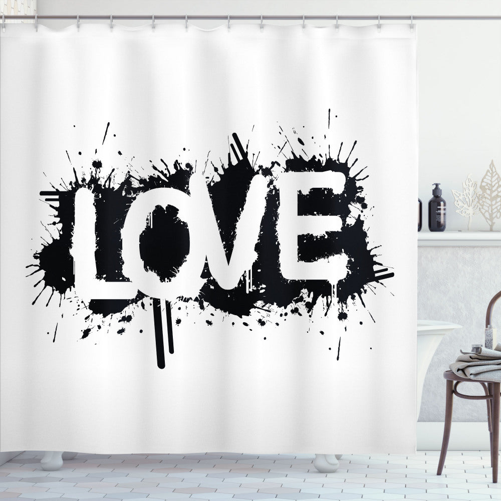 Urban Graffiti-inspired White and Black Ink Splash Love Shower Curtain