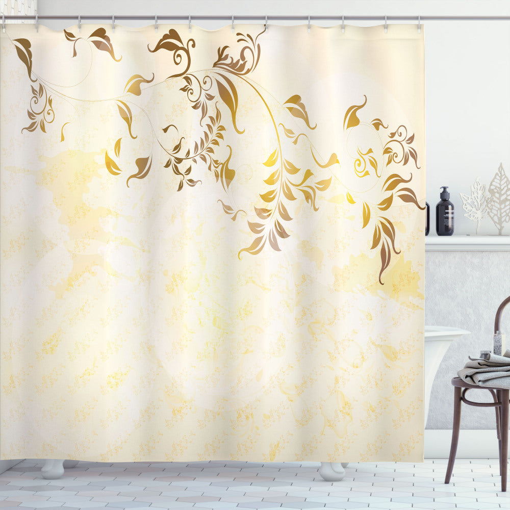 Vintage Beige and Yellow Ornamented Antique Shower Curtain