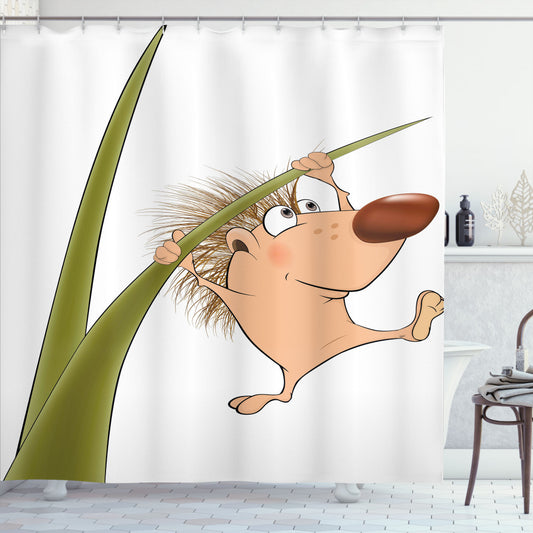 Brown, Green, and Tan Hedgehog Design Shower Curtain - Small Hedgehog Inspired