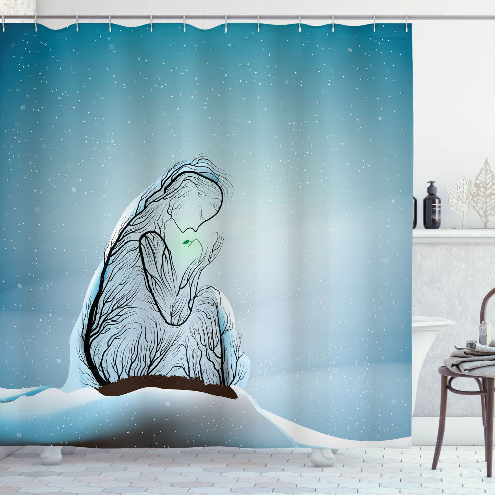 Abstract Surrealism meets Motherhood: Pale Petrol Blue, Charcoal Grey, and Pale Cadet Blue Shower Curtain