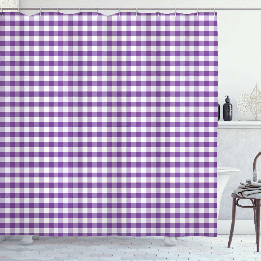 Checkered Purple and White Gingham Vintage Style Shower Curtain