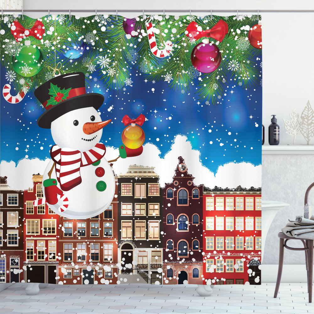 Christmas Multicolor Snowy City Street Shower Curtain