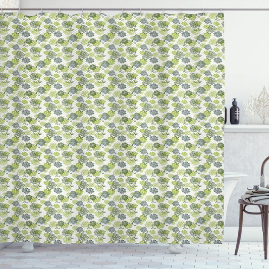 Abstract Floral Polka Dot Shower Curtain in Floral, Apple Green, and Sage Greenicolours