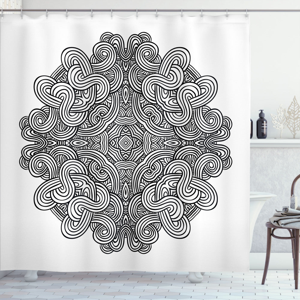 Celtic Knot White and Black Shower Curtain: Elegant Bathroom Addition